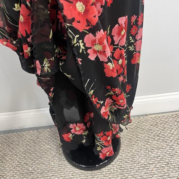 Studio I Dress Plus sz 24W Black Pink Red Floral Sheer Bias Long A Line Wedding - Picture 6 of 10